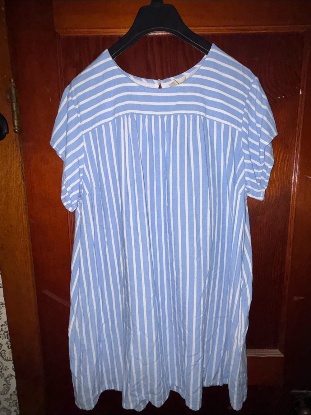 St. John's Bay Blue and White Striped Short-Sleeve Tunic